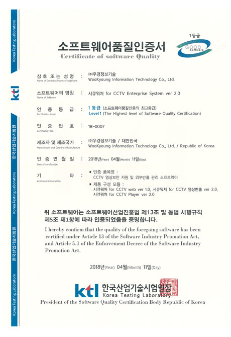 GS Level 1 Certificate_Secuwatcher for CCTV Enterprise System